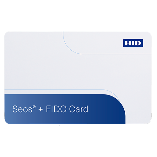 کارت HID® Seos® با طراحی سفید و آبی و قابلیت FIDO